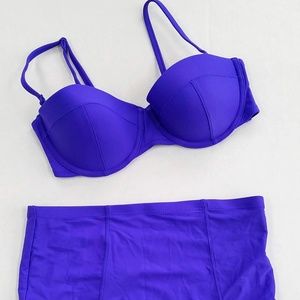 Purple Underwire Long-Line Balconette Bikini Top